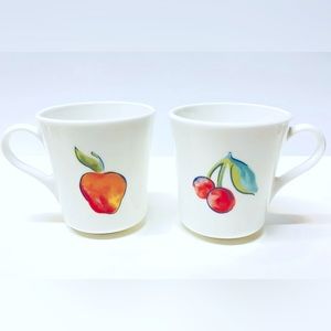 Corning Corelle set of 2 Fruit Basket Apple Cherry Coffee Mugs Cups vintage